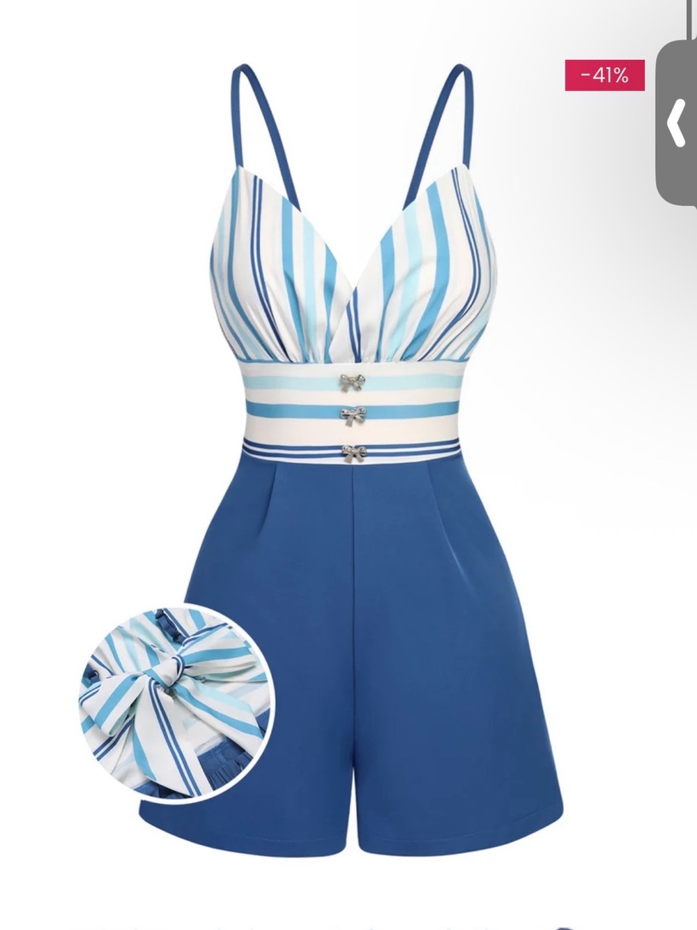 Never Worn Retro stage vintage 1930’s style Blue/White tie back striped Romper